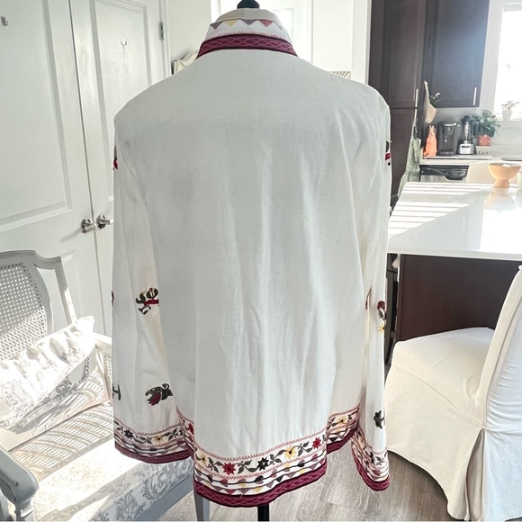 Zara Embroidered Linen Blend Floral Bird Jacket Shirt - Picture 11 of 17